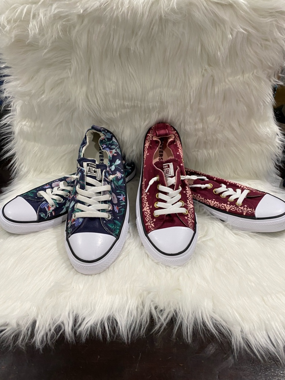 2 pair size 11 Converse Low Top Floral & Paisley Sneakers - Navy & Burgundy